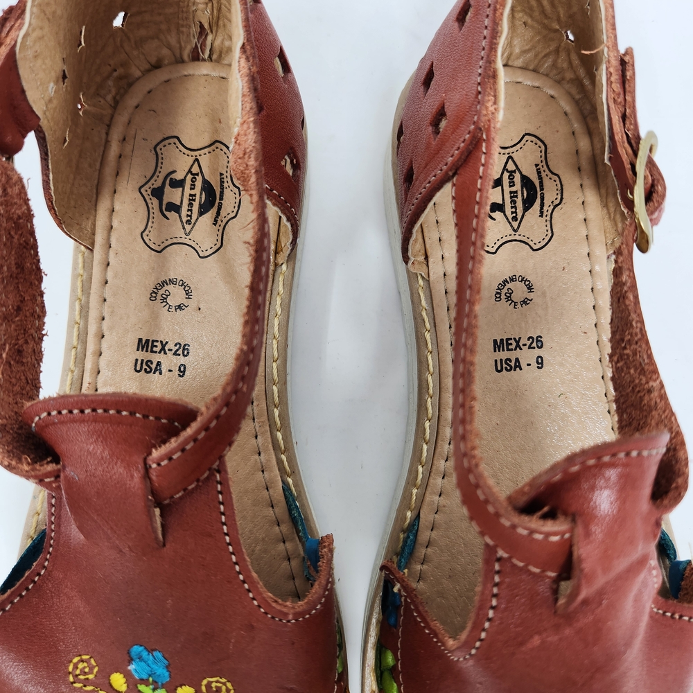 Brown Leather Kids Shoes with Floral Design